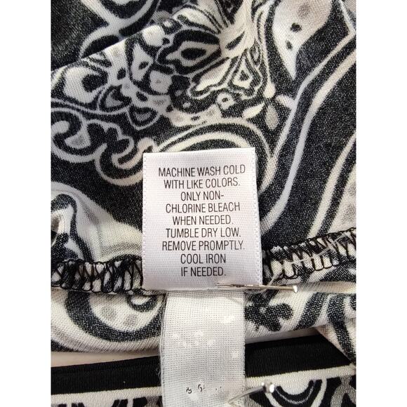 Apt 9 Black White Geometric Faux Wrap Dress Size Large Stretch Side Tie Attached - Picture 11 of 11